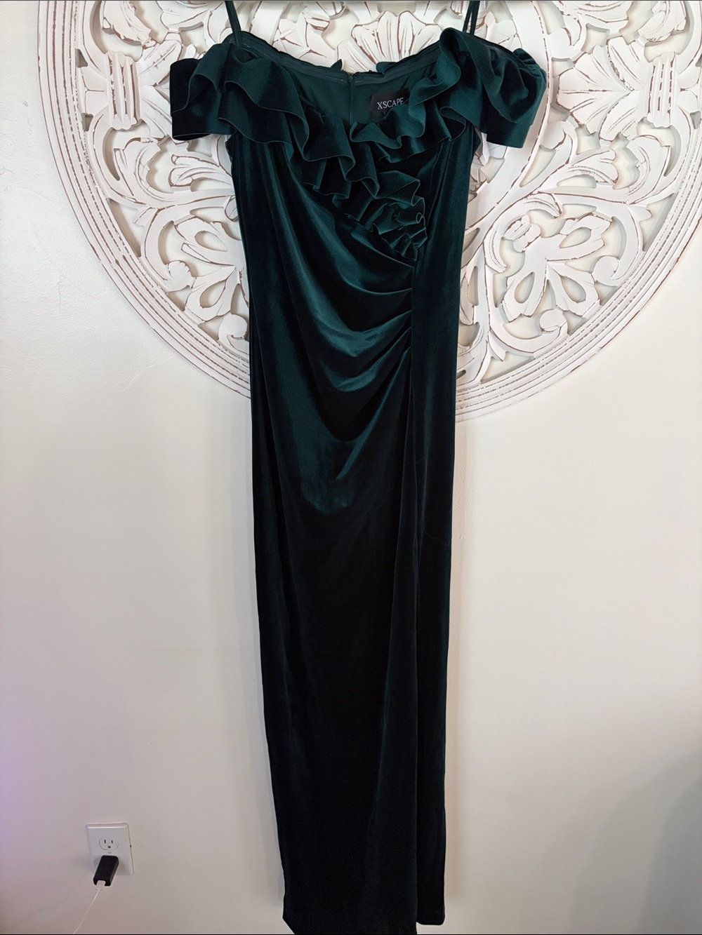 Xscape Velvet Dress in Deep Green